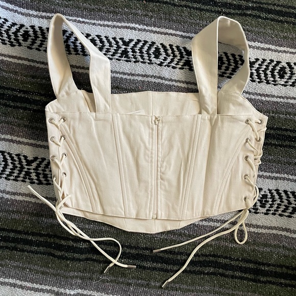MOON RIVER
Lace-Up Corset Crop Top in Color Cream - Picture 4 of 7